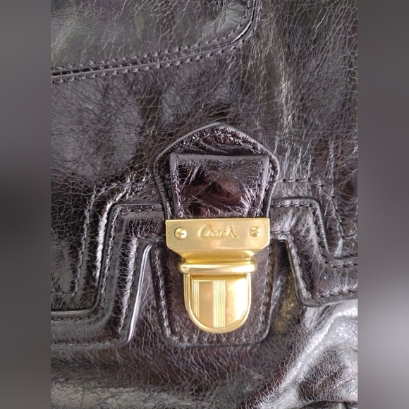 COACH Poppy Push lock Leather Shopper Tote Shoulder Bag - Picture 8 of 15